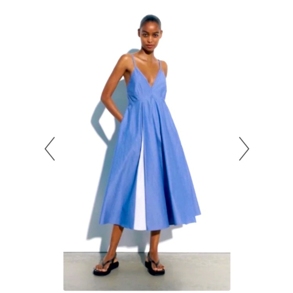 Zara pinstripe poplin midi dress M